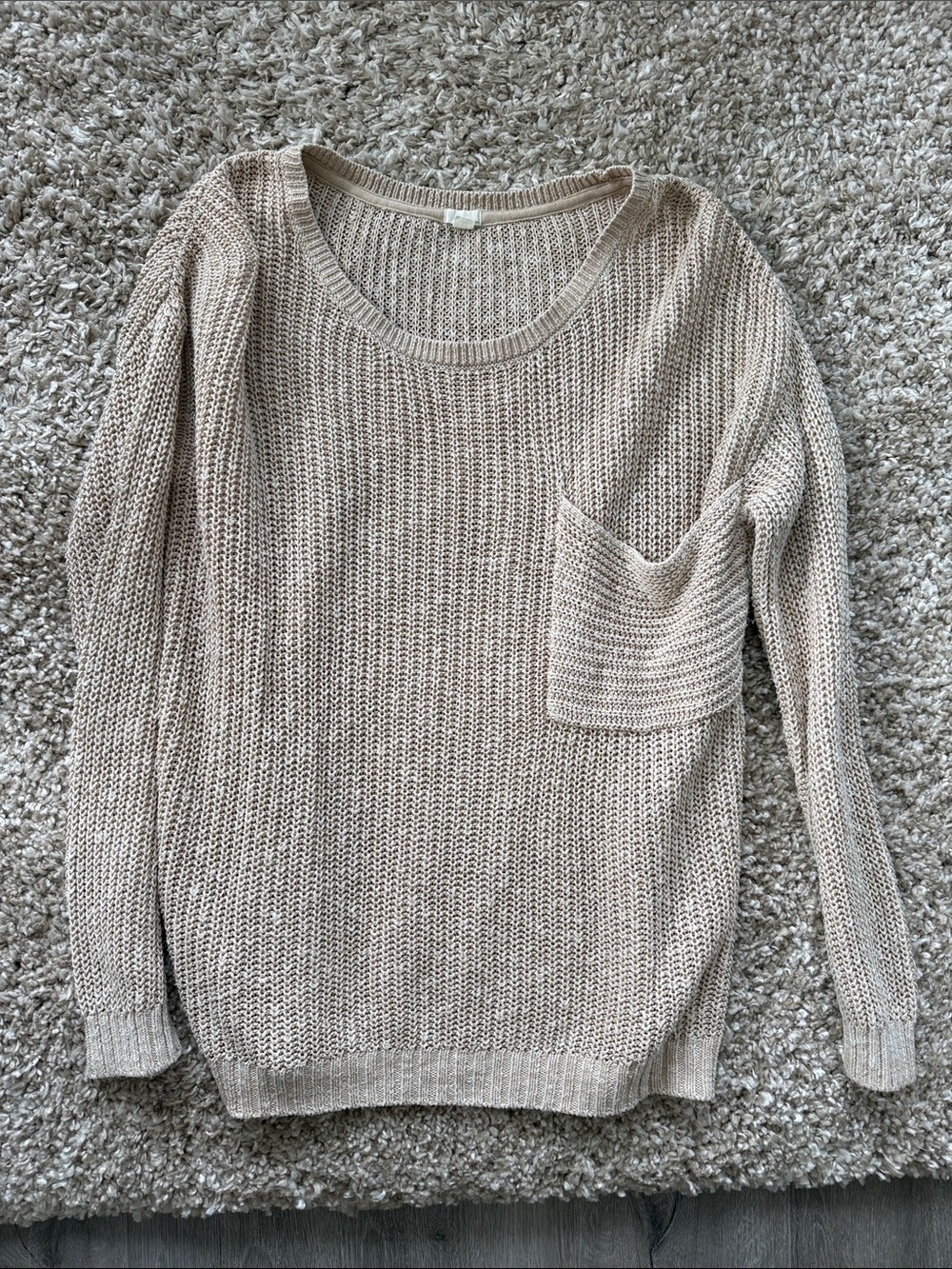GAP Beige Scoop Neck Knit Sweater with Chest Pocket